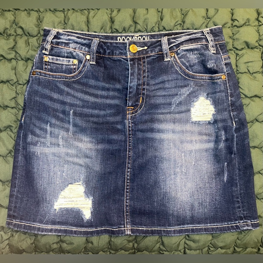 Rock & Roll Blue Distressed Denim Mini Skirt